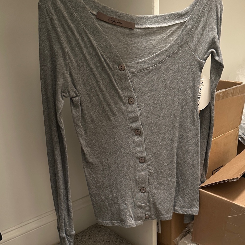 Enza Costa Heather Gray Button-Down Shirt